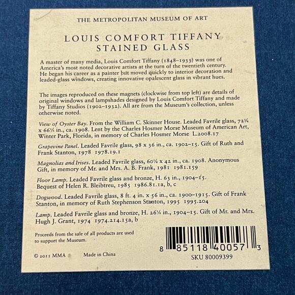 Set Of 6 Louis Comfort Tiffany Stained Glass Magnets Metropolitan Museum Of Art - Picture 2 of 6